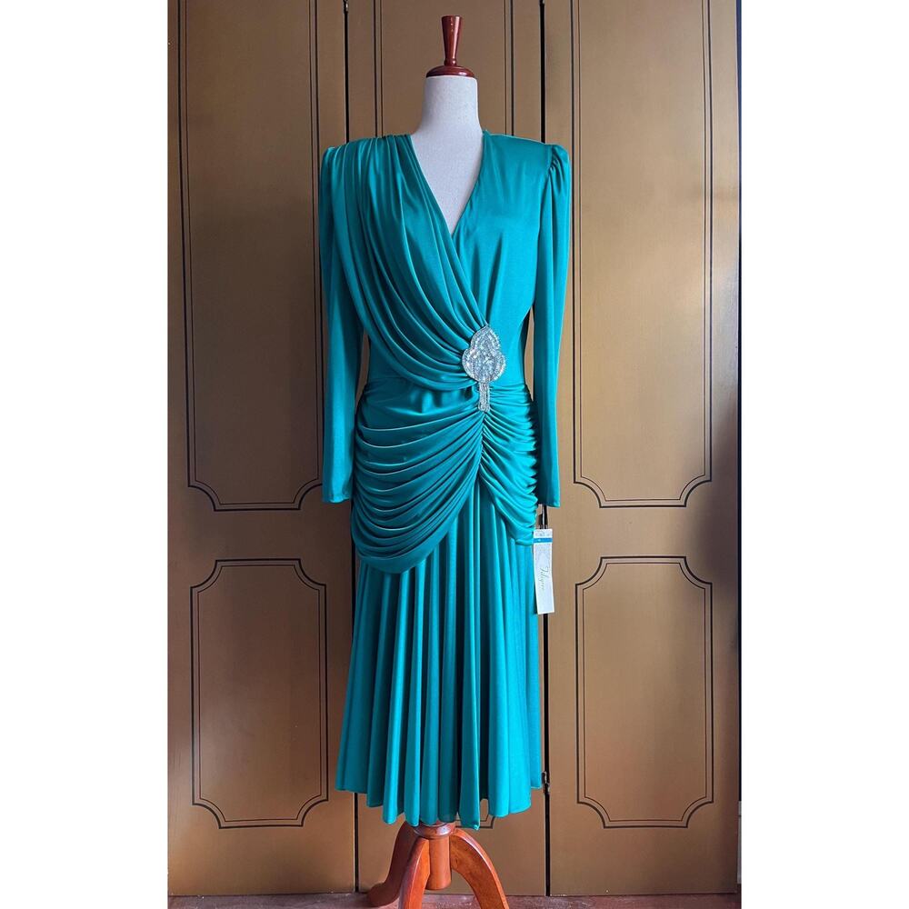 Vintage cocktail dress in green, 90s style, size M